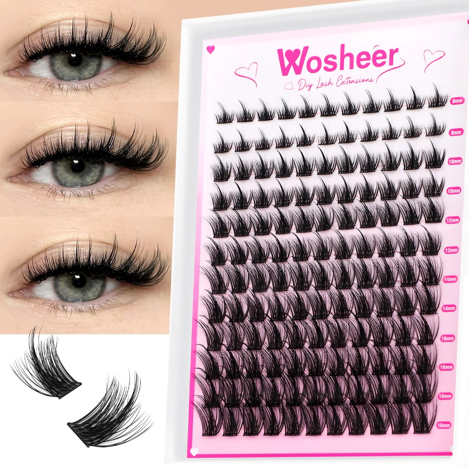 WOSHEER Kit de Cílios em Cluster - Extensão DIY com Cola e Removedor Incluso