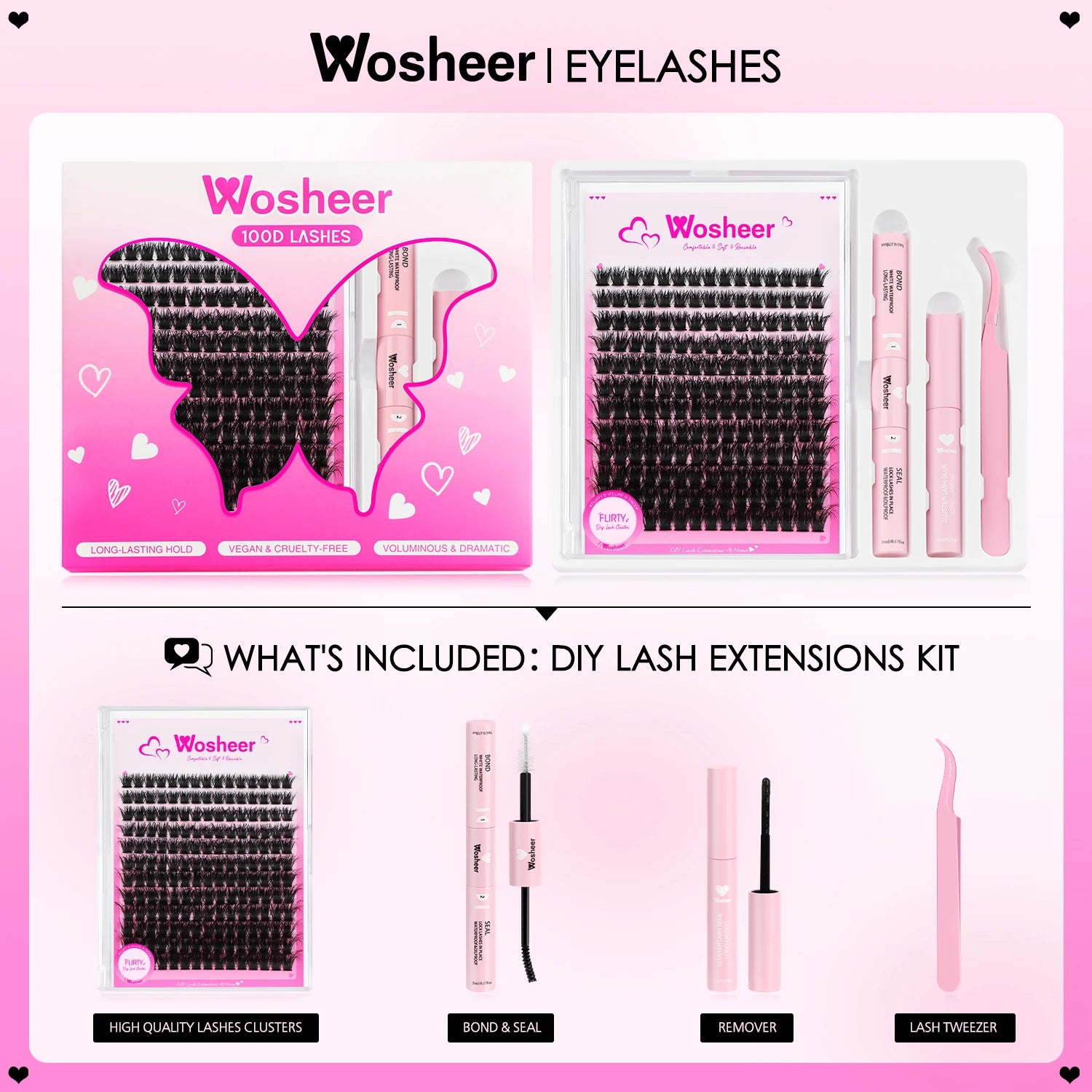 WOSHEER Kit de Cílios em Cluster - Extensão DIY com Cola e Removedor Incluso