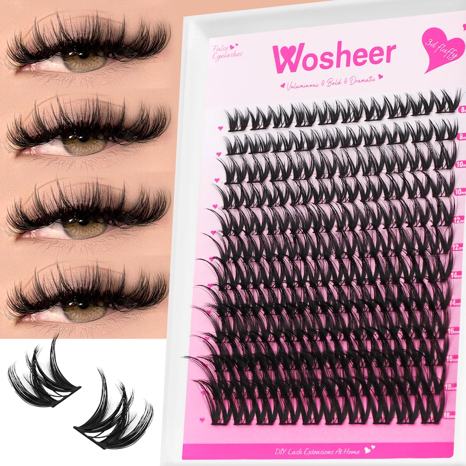 WOSHEER Kit de Cílios em Cluster - Extensão DIY com Cola e Removedor Incluso