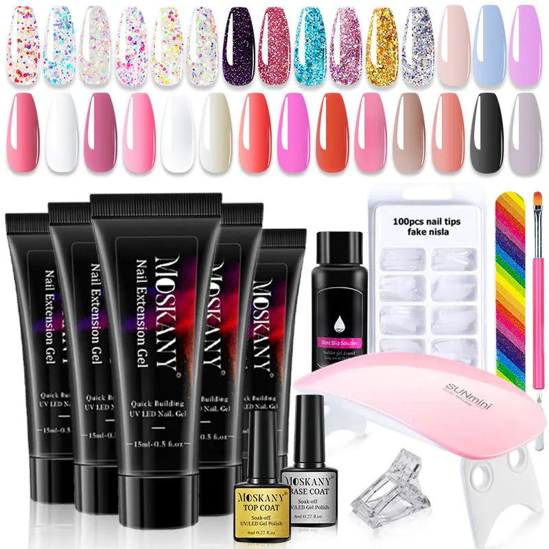 Kit Completo de Gel para Unhas com Lâmpada LED 6W - Extensão e Decoração 3D para Iniciantes