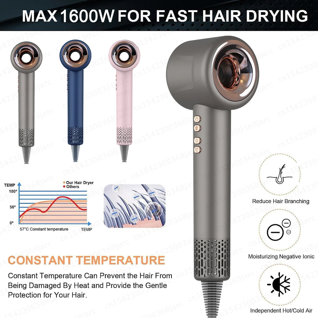 Secador de Cabelo Profissional 220V — Íons Negativos, Sem Hélice, Motor Brushless