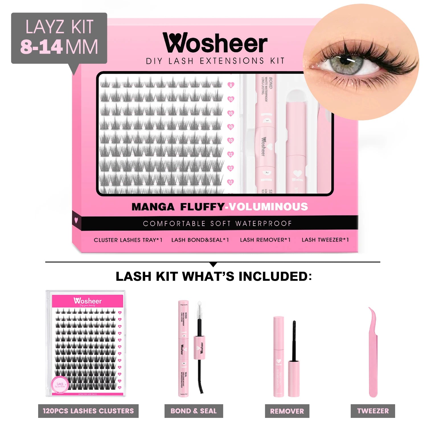 WOSHEER Kit de Cílios em Cluster - Extensão DIY com Cola e Removedor Incluso