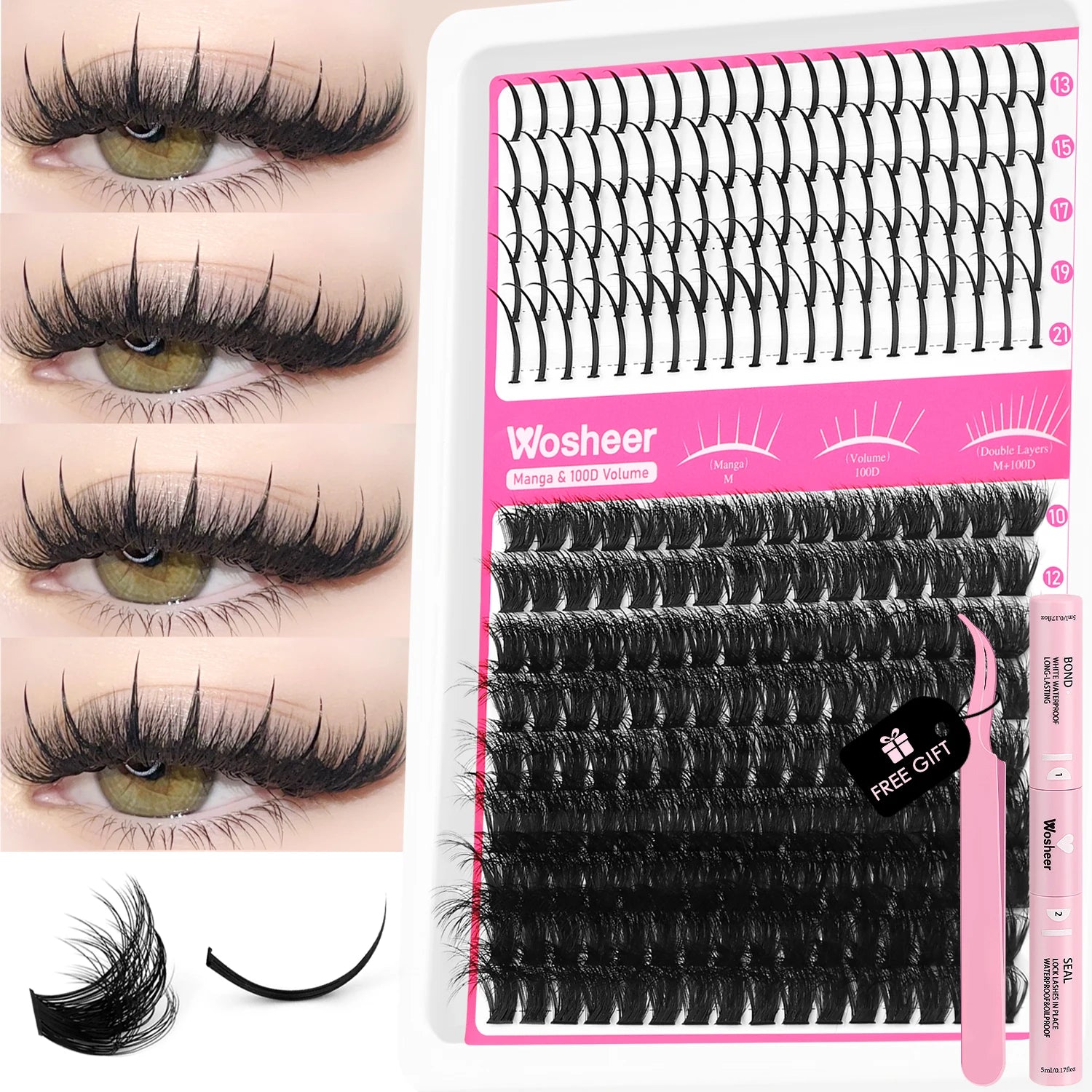 WOSHEER Kit de Cílios Spike - Extensão DIY Volume e Manga