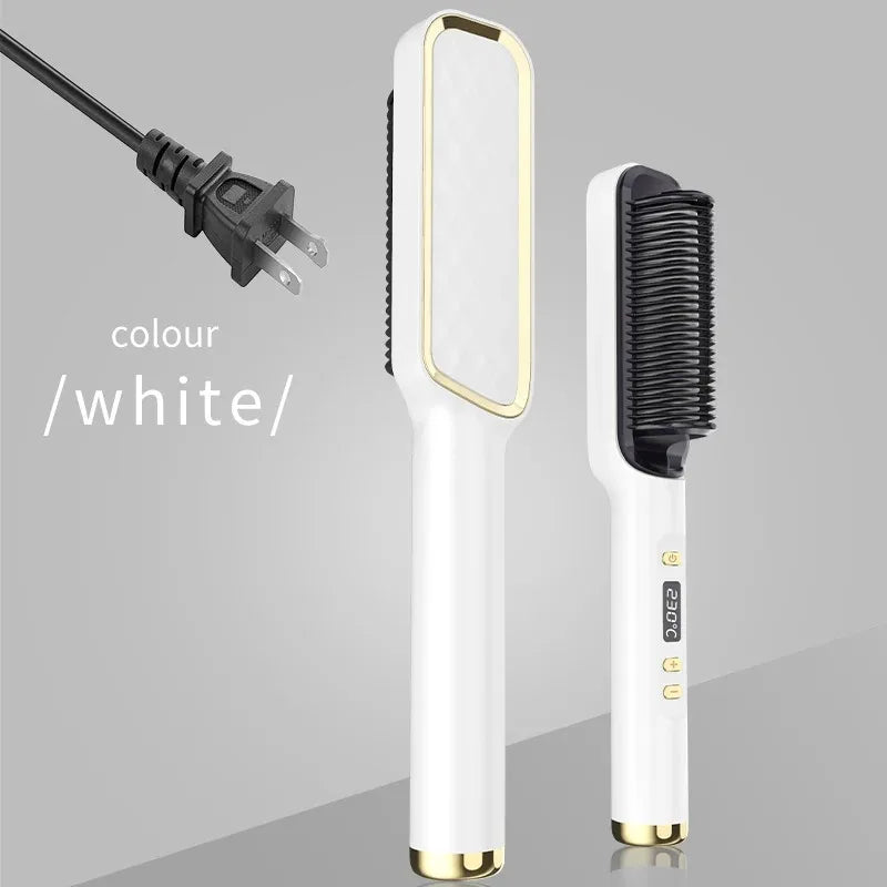 Pente Alisador Elétrico Multifuncional — Íon Negativo, Antiescaldante e Display LED
