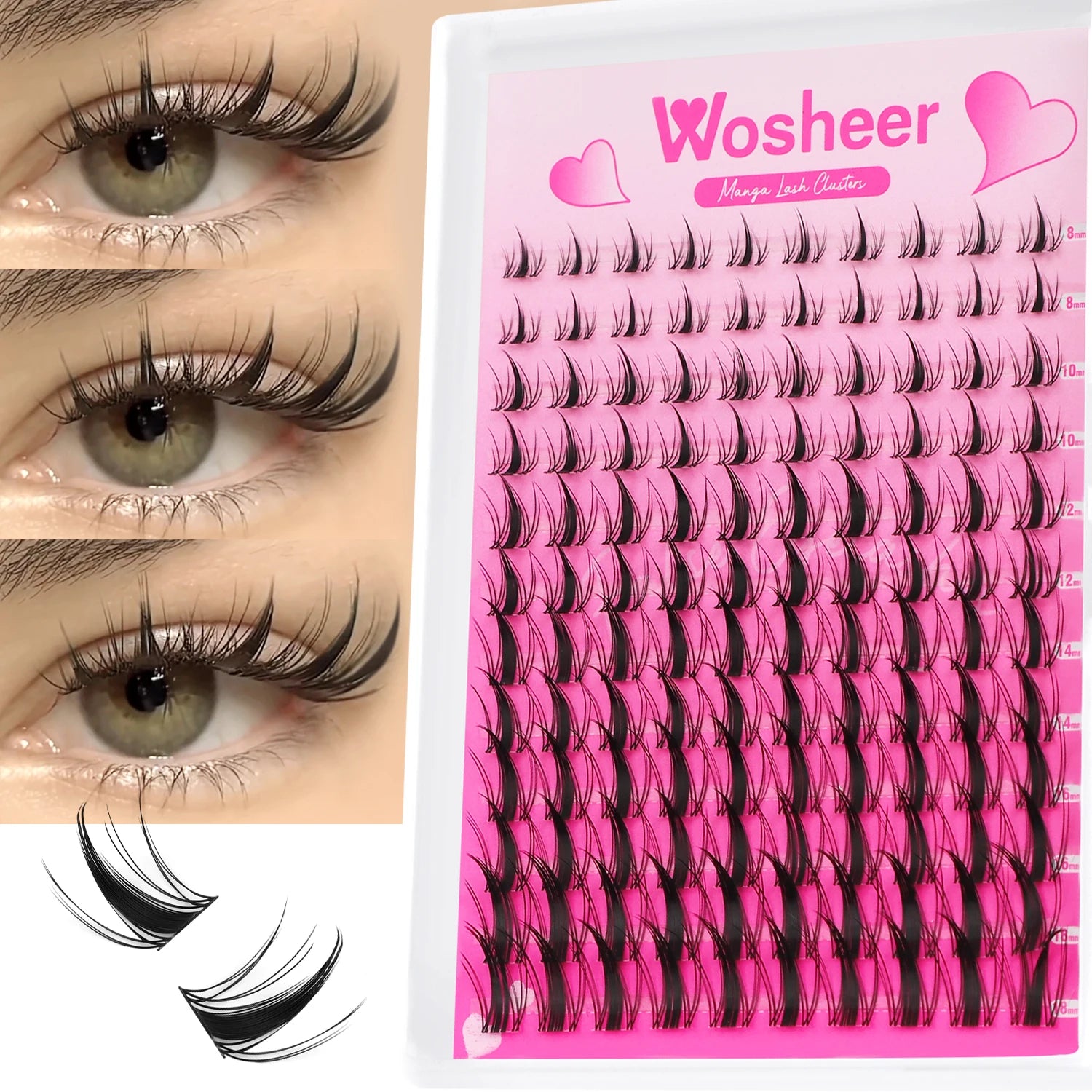 WOSHEER Kit de Cílios em Cluster - Extensão DIY com Cola e Removedor Incluso