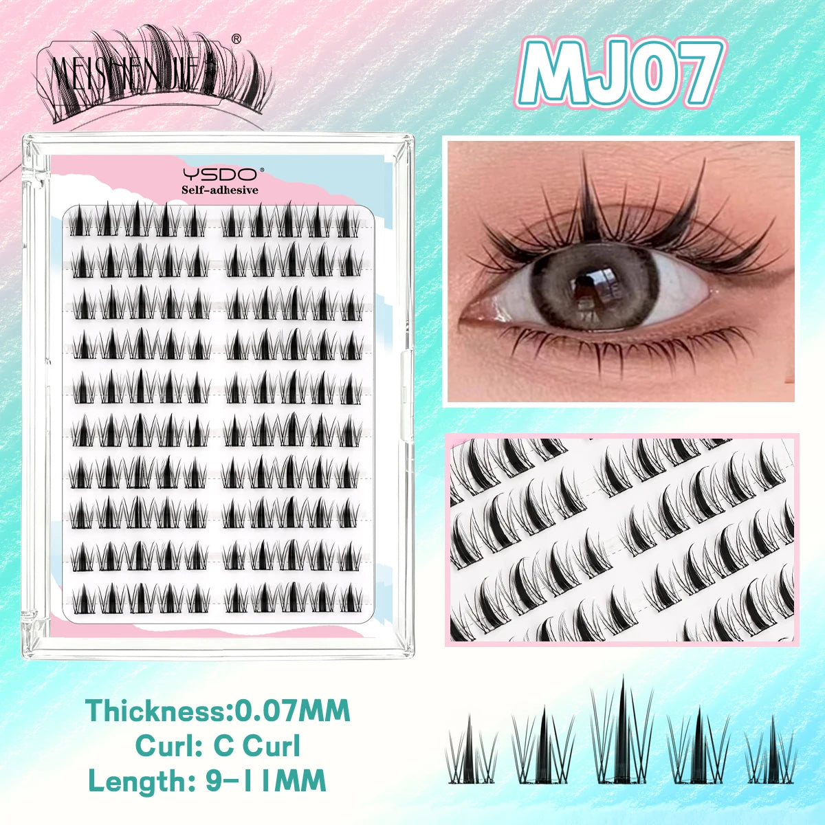 MEISHENJIE Cílios Postiços Adesivos 100 PCS - Extensão de Cílios DIY Sem Cola, Individual, Faux Cils