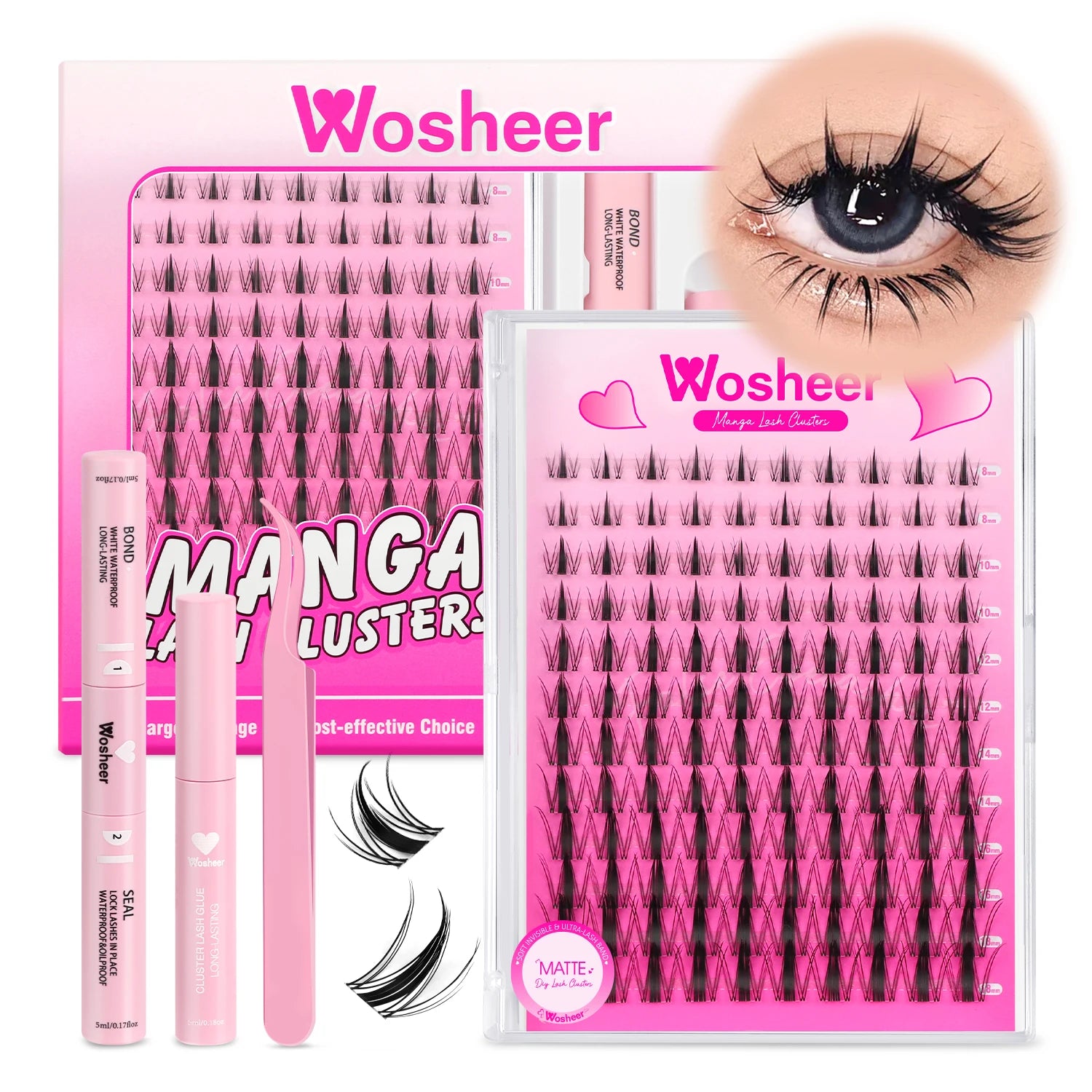 WOSHEER Kit de Cílios em Cluster - Extensão DIY com Cola e Removedor Incluso