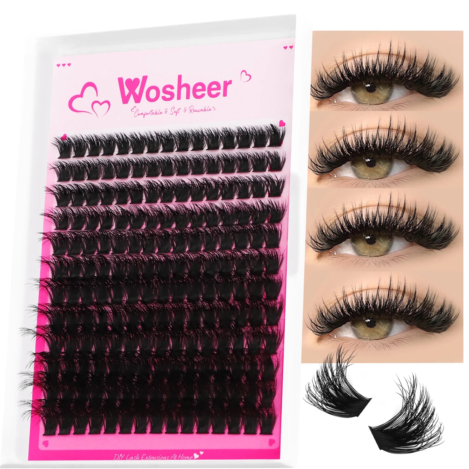 WOSHEER Kit de Cílios em Cluster - Extensão DIY com Cola e Removedor Incluso