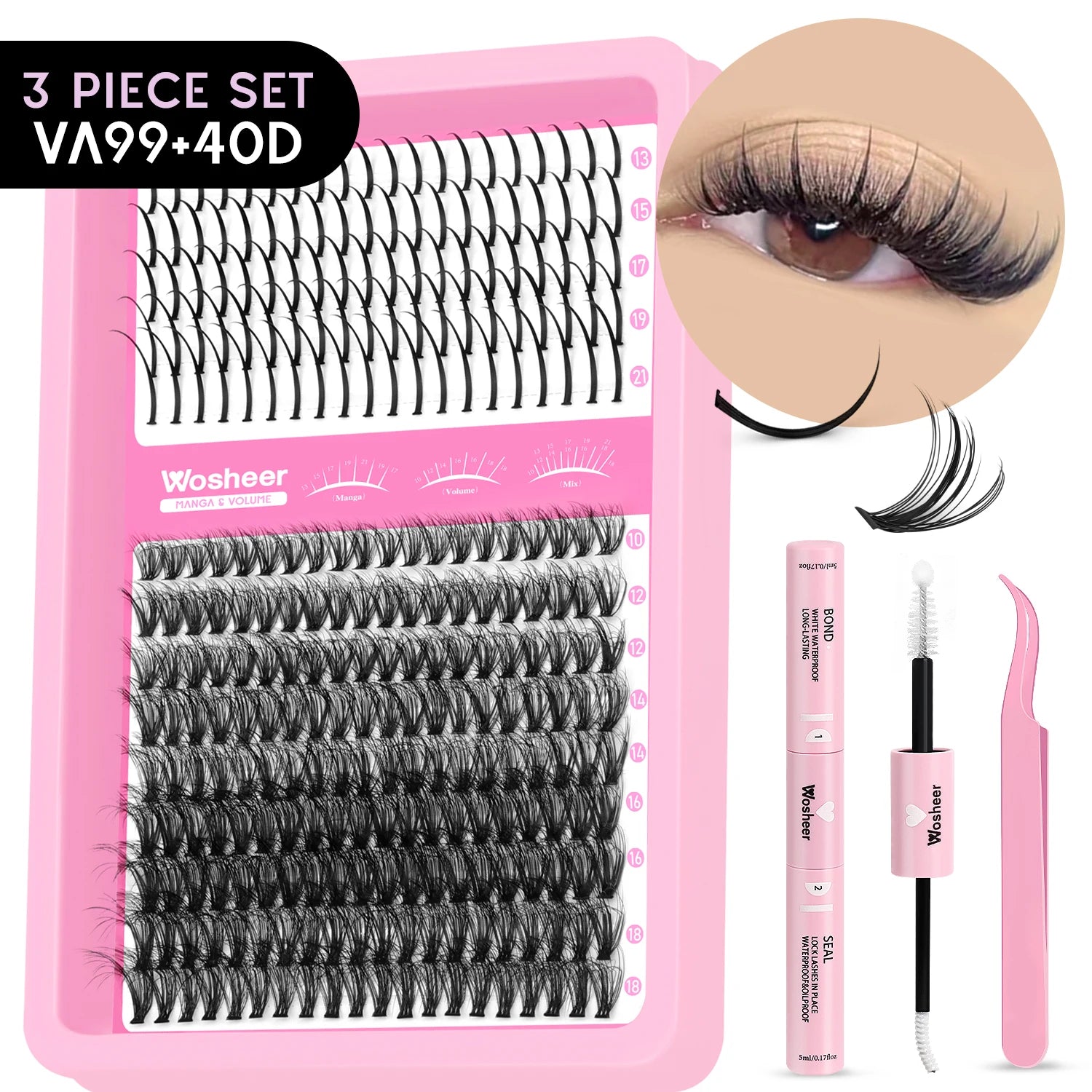 WOSHEER Kit de Cílios Spike - Extensão DIY Volume e Manga