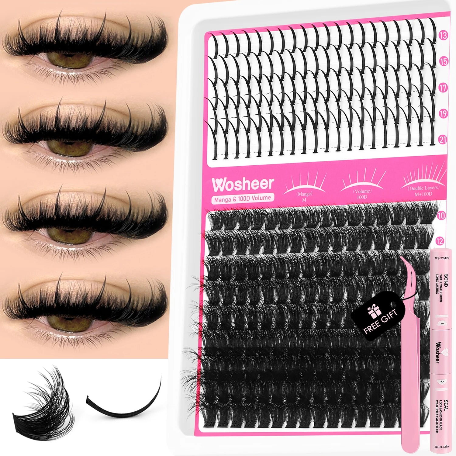 WOSHEER Kit de Cílios Spike - Extensão DIY Volume e Manga