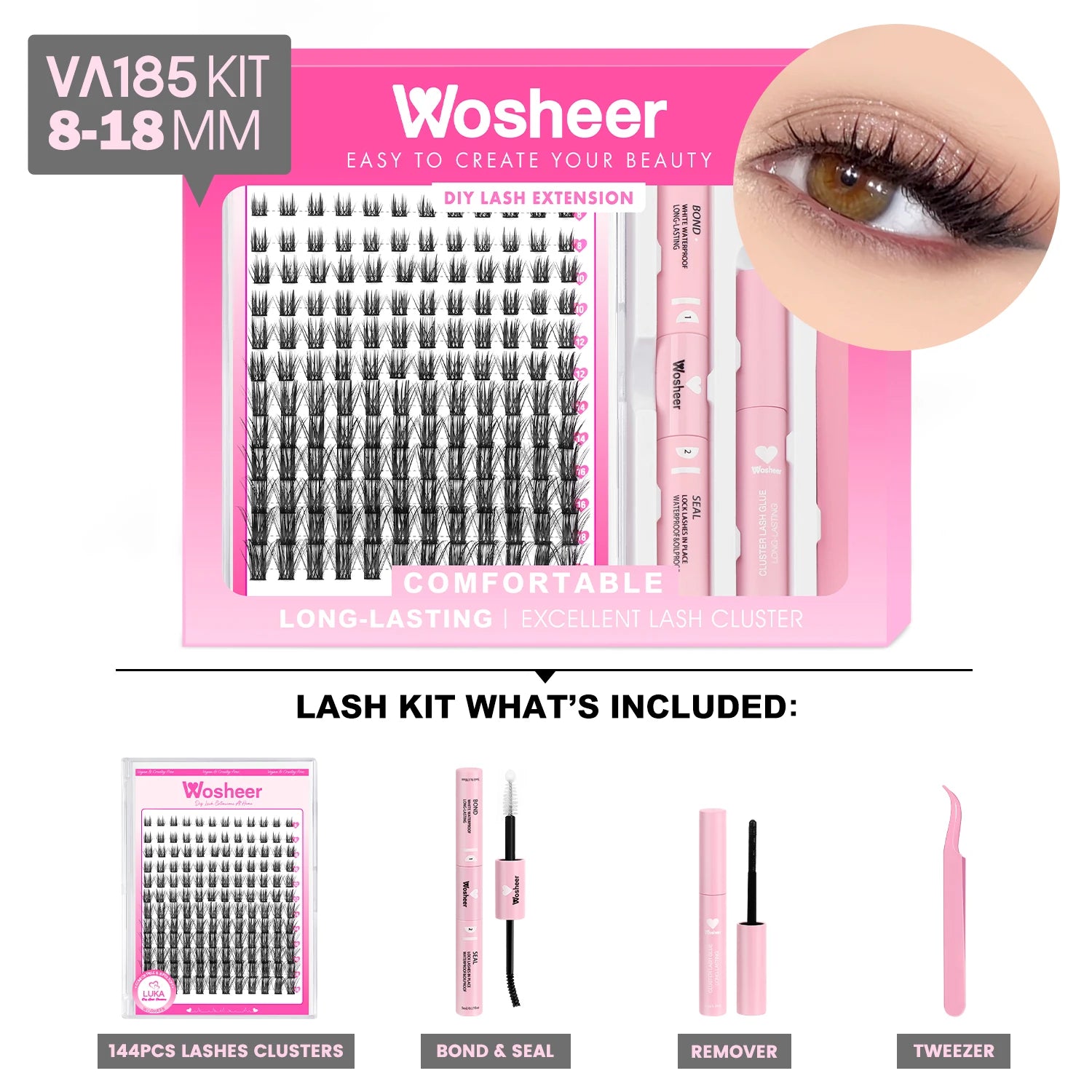 WOSHEER Kit de Cílios em Cluster - Extensão DIY com Cola e Removedor Incluso