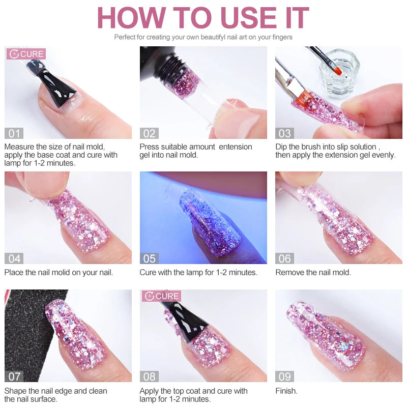 Kit Completo de Gel para Unhas com Lâmpada LED 6W - Extensão e Decoração 3D para Iniciantes