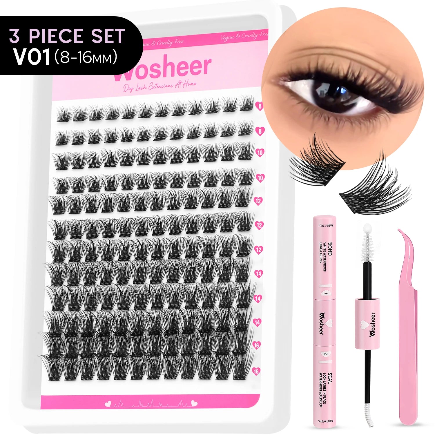 WOSHEER Kit de Cílios Spike - Extensão DIY Volume e Manga