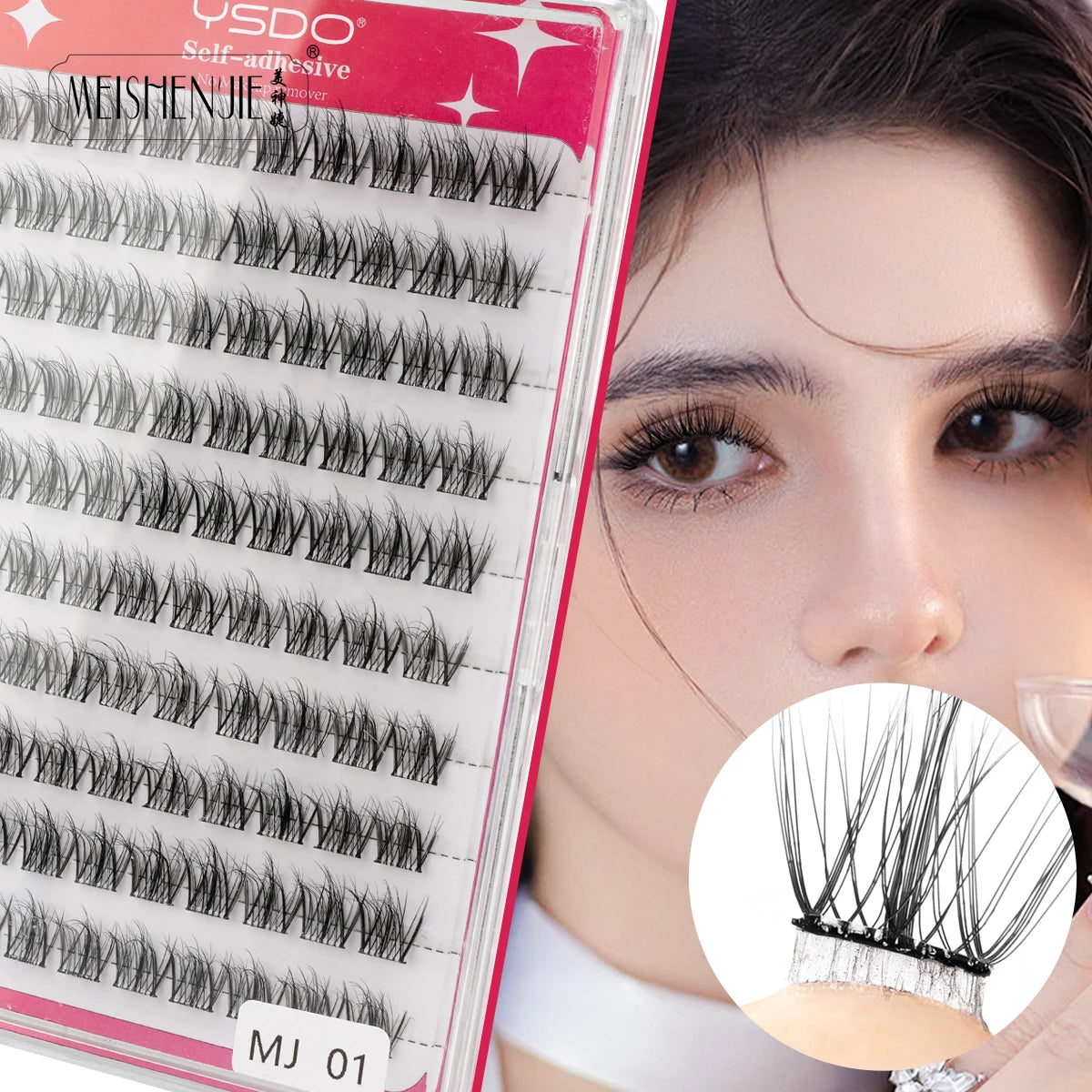 MEISHENJIE Cílios Postiços Adesivos 100 PCS - Extensão de Cílios DIY Sem Cola, Individual, Faux Cils