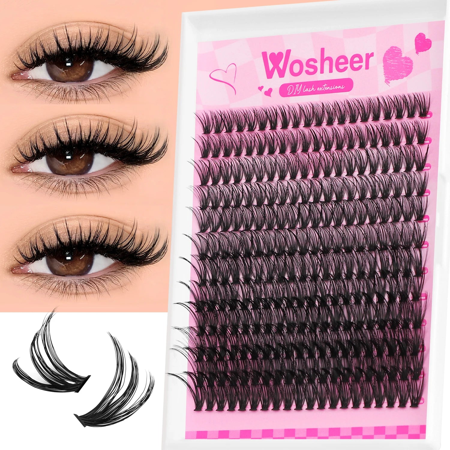 WOSHEER Kit de Cílios em Cluster - Extensão DIY com Cola e Removedor Incluso