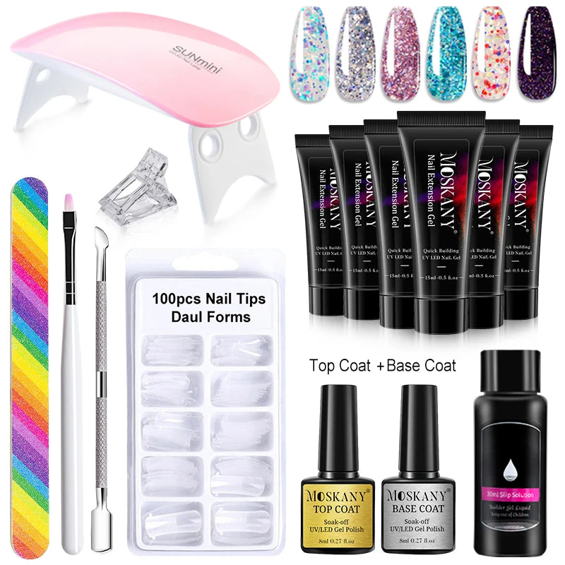 Kit Completo de Gel para Unhas com Lâmpada LED 6W - Extensão e Decoração 3D para Iniciantes