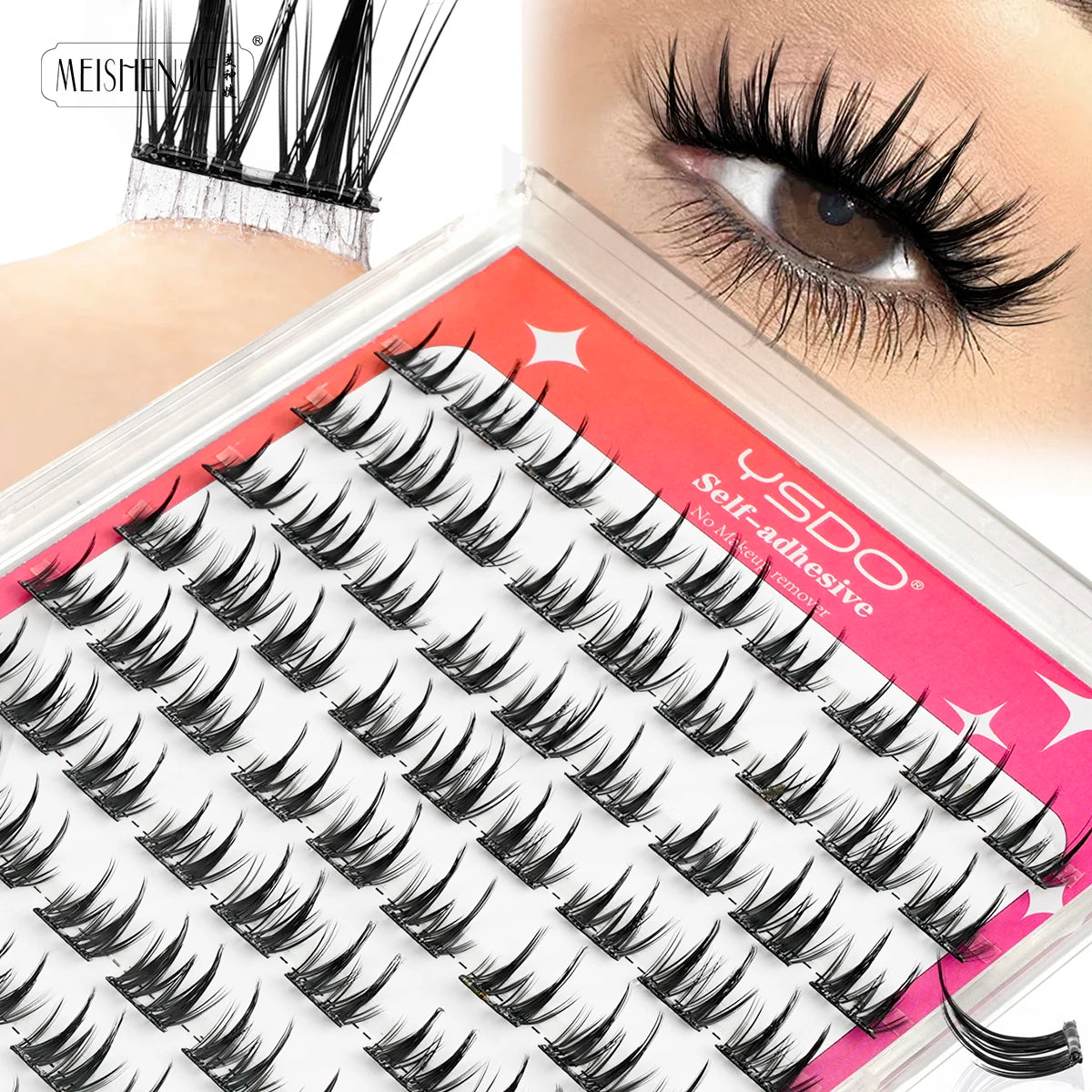 MEISHENJIE Cílios Postiços Adesivos 100 PCS - Extensão de Cílios DIY Sem Cola, Individual, Faux Cils