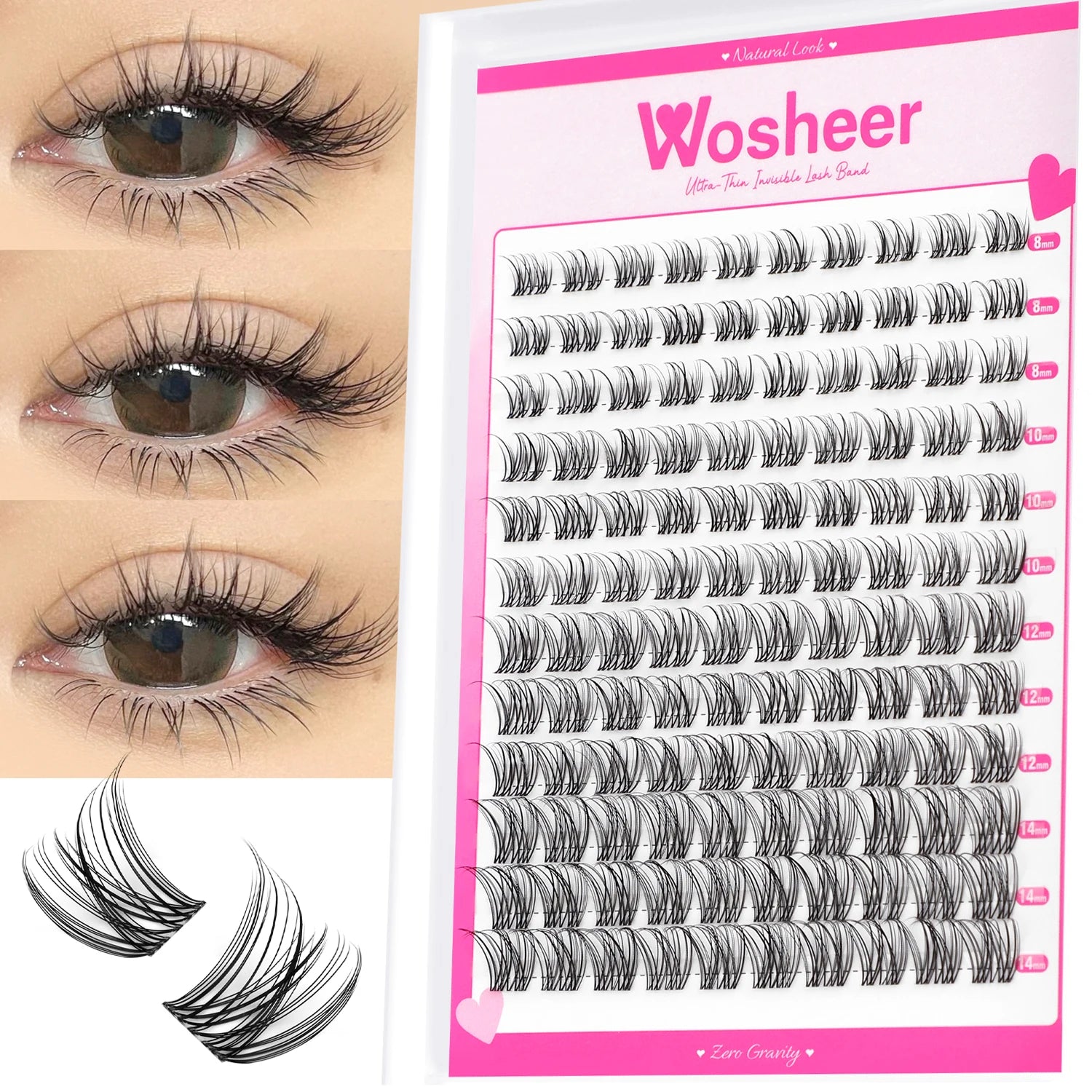 WOSHEER Kit de Cílios em Cluster - Extensão DIY com Cola e Removedor Incluso