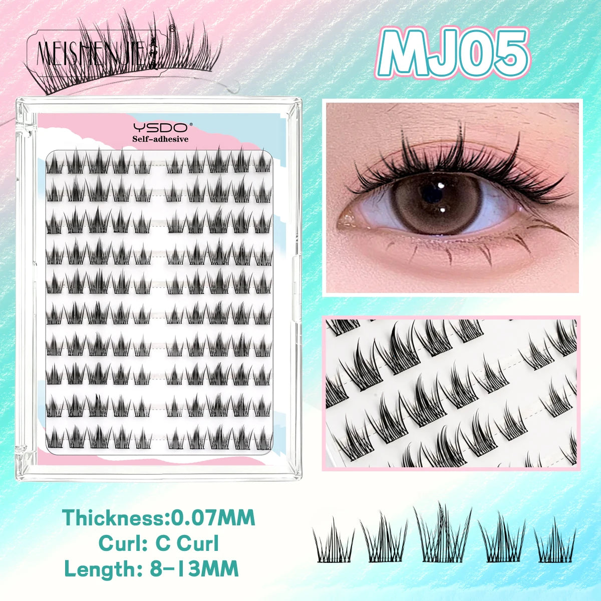 MEISHENJIE Cílios Postiços Adesivos 100 PCS - Extensão de Cílios DIY Sem Cola, Individual, Faux Cils