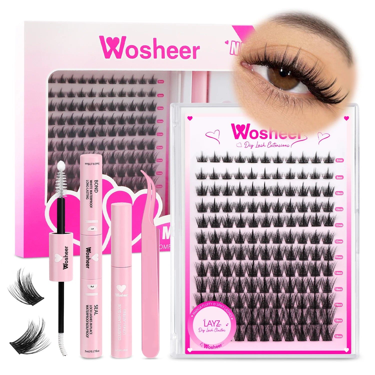 WOSHEER Kit de Cílios em Cluster - Extensão DIY com Cola e Removedor Incluso