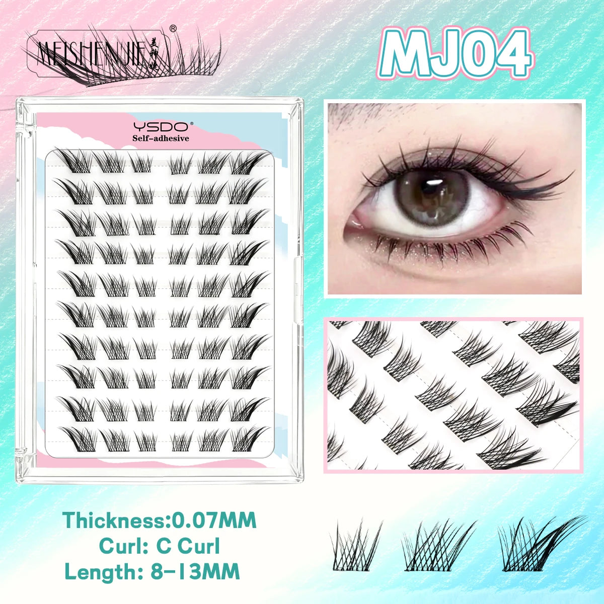 MEISHENJIE Cílios Postiços Adesivos 100 PCS - Extensão de Cílios DIY Sem Cola, Individual, Faux Cils