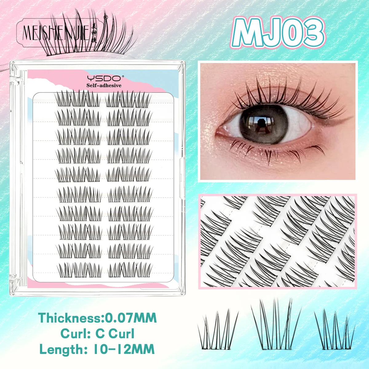 MEISHENJIE Cílios Postiços Adesivos 100 PCS - Extensão de Cílios DIY Sem Cola, Individual, Faux Cils