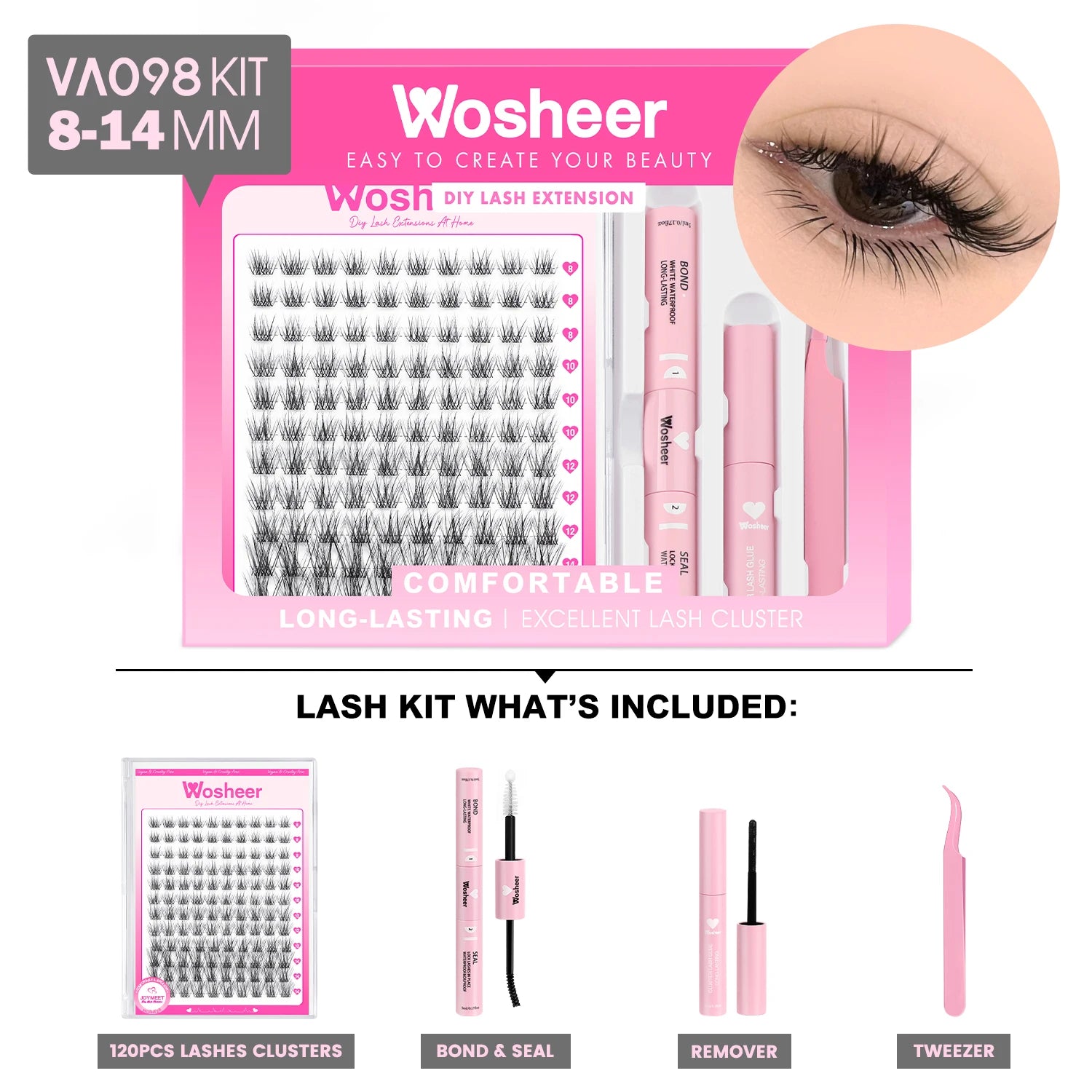 WOSHEER Kit de Cílios em Cluster - Extensão DIY com Cola e Removedor Incluso