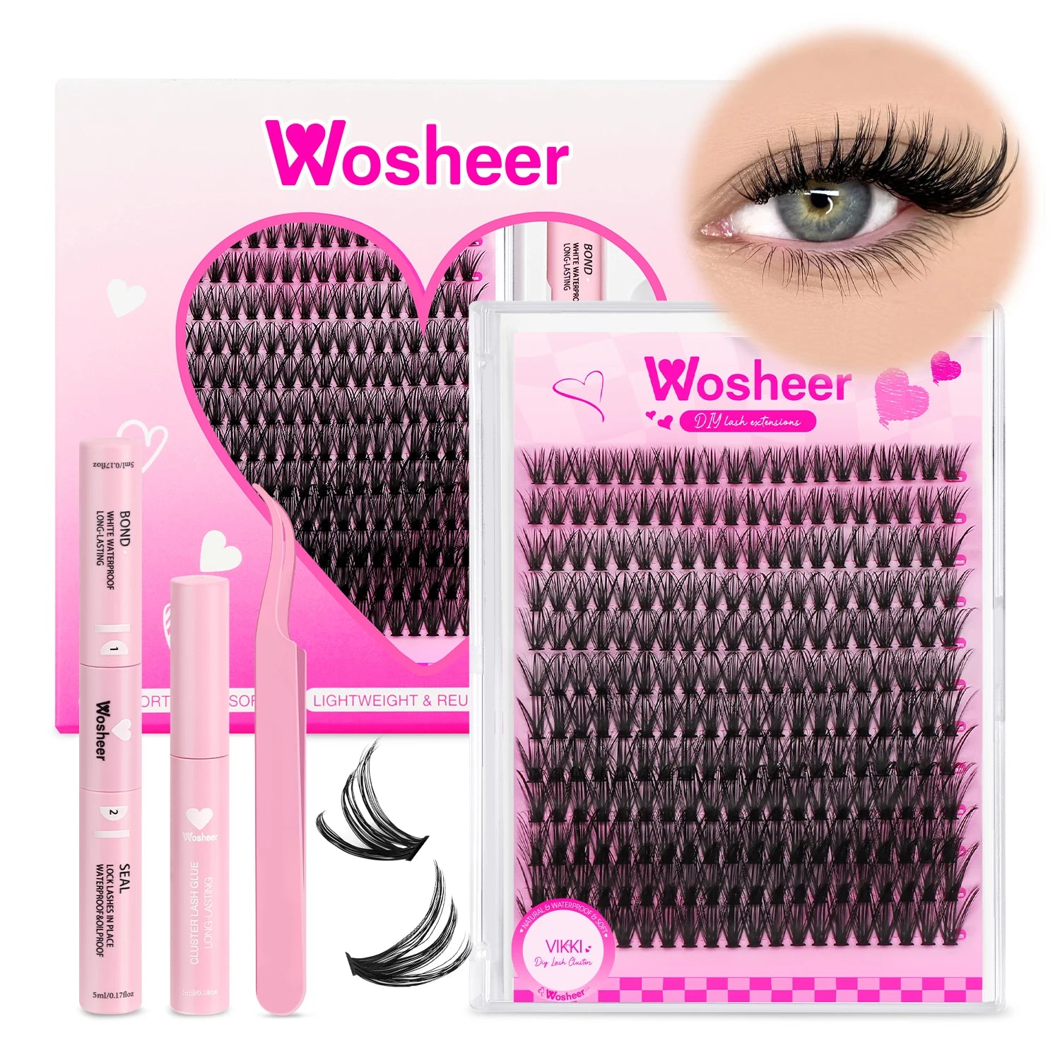 WOSHEER Kit de Cílios em Cluster - Extensão DIY com Cola e Removedor Incluso
