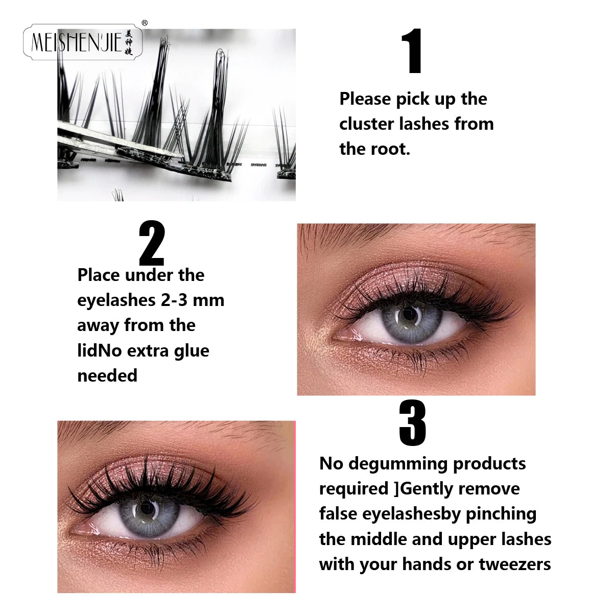MEISHENJIE Cílios Postiços Adesivos 100 PCS - Extensão de Cílios DIY Sem Cola, Individual, Faux Cils