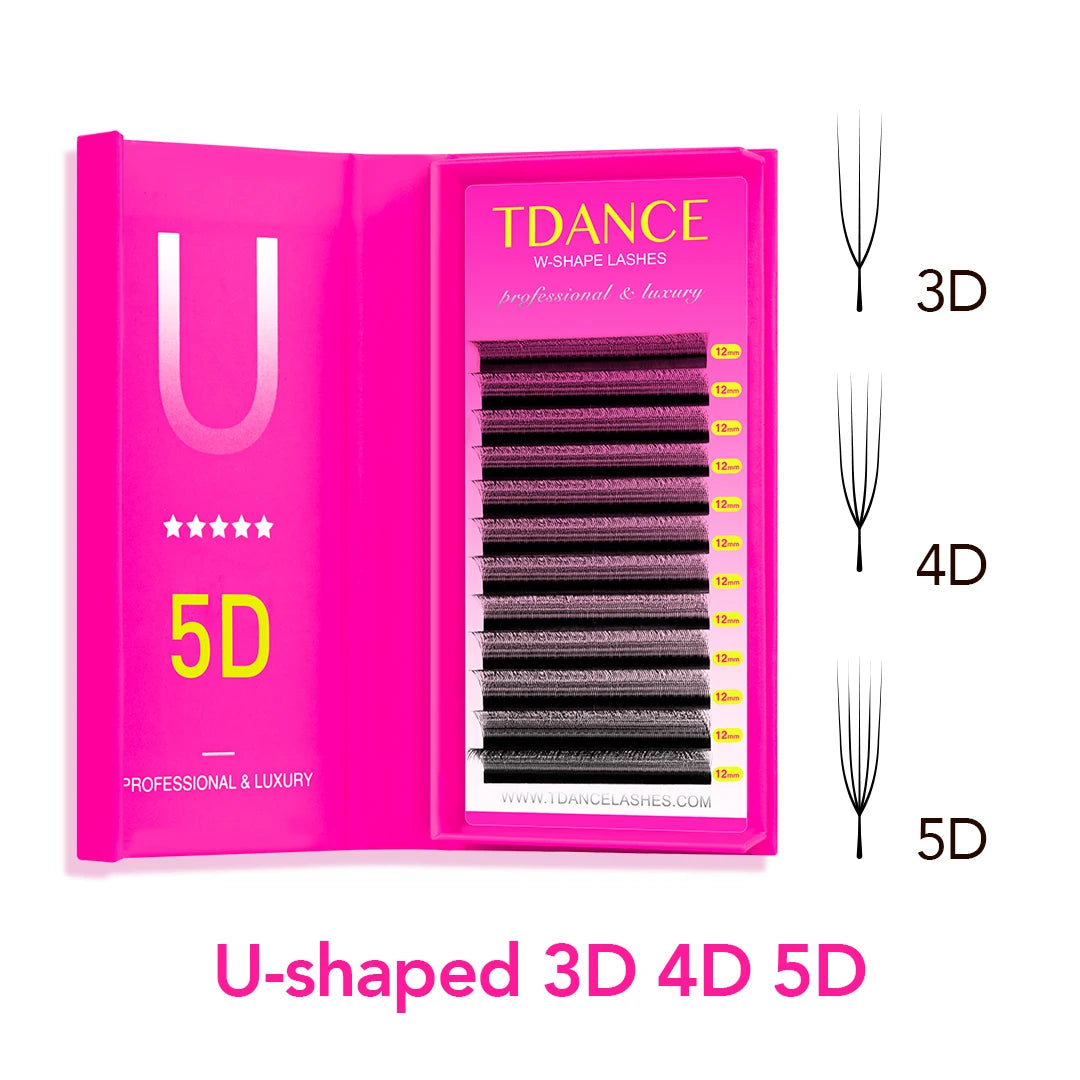 TDANCE Extensão de Cílios em U 3D 4D 5D 8-15MM - Leve, Macio e Natural