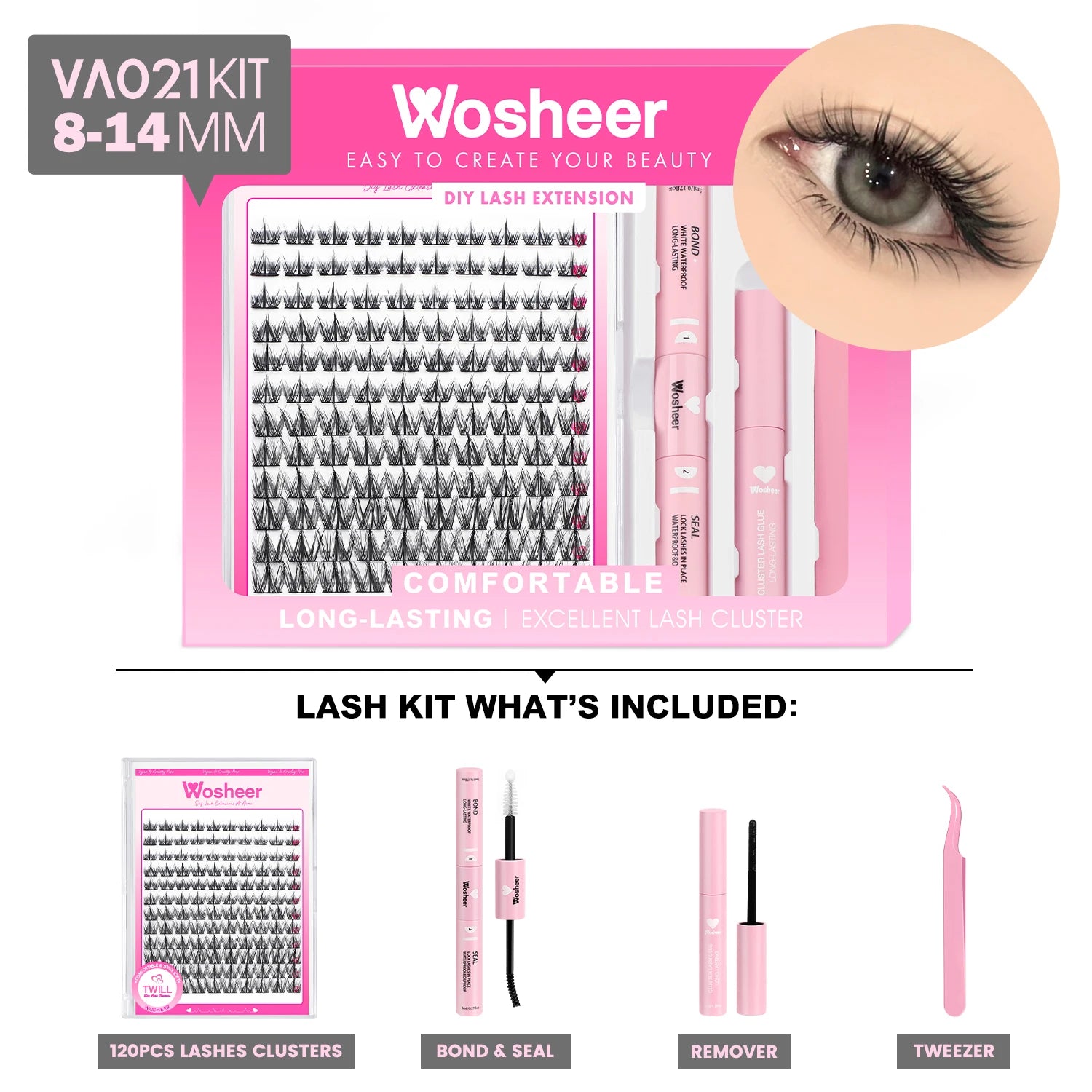 WOSHEER Kit de Cílios em Cluster - Extensão DIY com Cola e Removedor Incluso