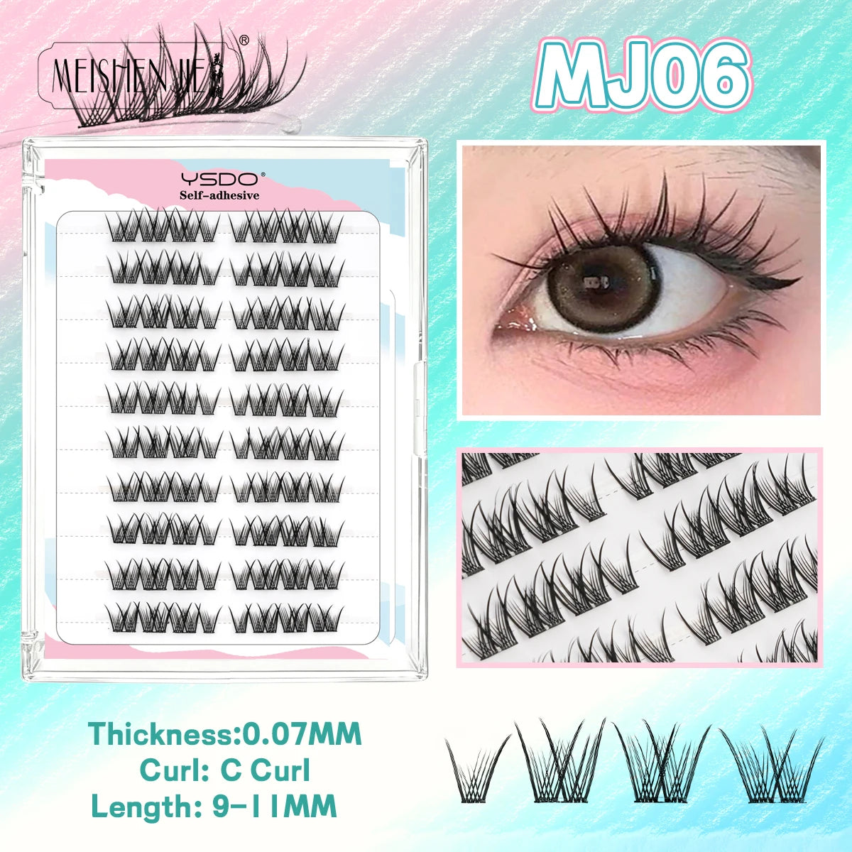 MEISHENJIE Cílios Postiços Adesivos 100 PCS - Extensão de Cílios DIY Sem Cola, Individual, Faux Cils
